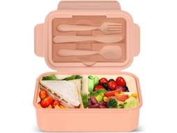 Caixa De Lanche Bento 1400ml Com 3 Compartimentos, Sem Bpa, Rosa Para Adultos E Crianças