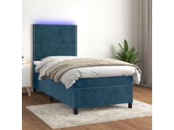 Vidaxl Cama Box Spring C/ Colchão/led 100x200 Cm Veludo Azul-escuro