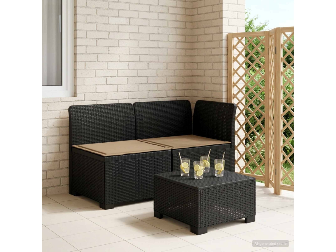 Vidaxl Sofá De Jardim 2 Lugares Com Almofadas Look Rattan Pp Antracite