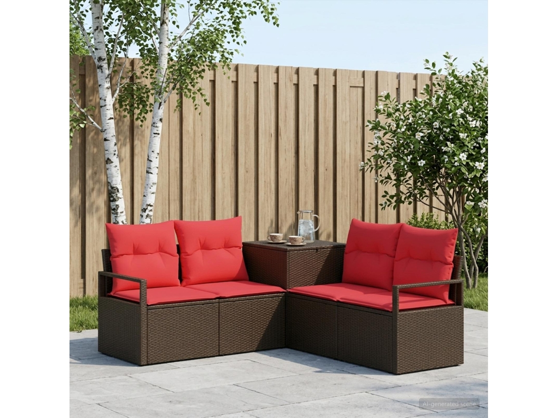 Vidaxl Conjunto De Sofás 5 Unid. Marrom E Vermelho