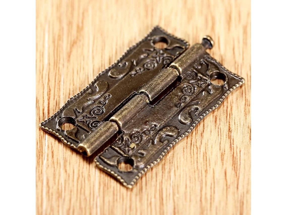 Conjunto De 10 Dobradiças 36x 23mm Em Ferro Com Acabamento Bronze Antigo E Zinco, Com Parafusos Decorativos Para Caixa