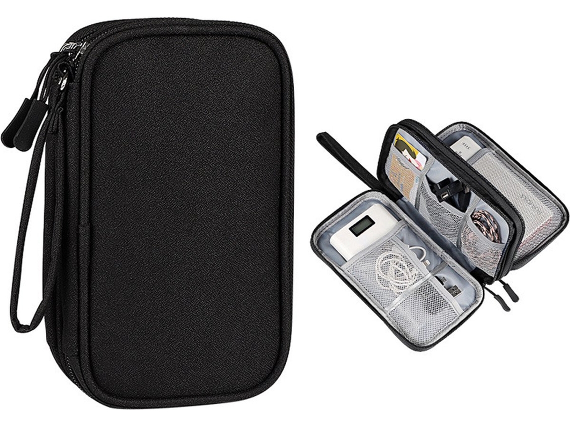 Bolsa Organizadora De Cabos, 1 Unidade, Compacta, Preta, 21x12, 5x6cm, Com Várias Camadas Para Eletrônicos E Acessórios
