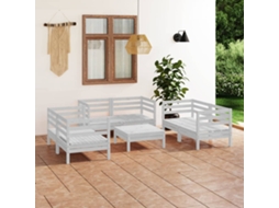 Conjunto Lounge Jardim Pinho Maciço Branco 7 Pcs Dkd Home Decor