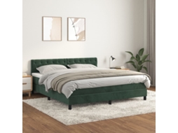Cama Com Molas/colchão 160x200 Cm Veludo Verde-escuro