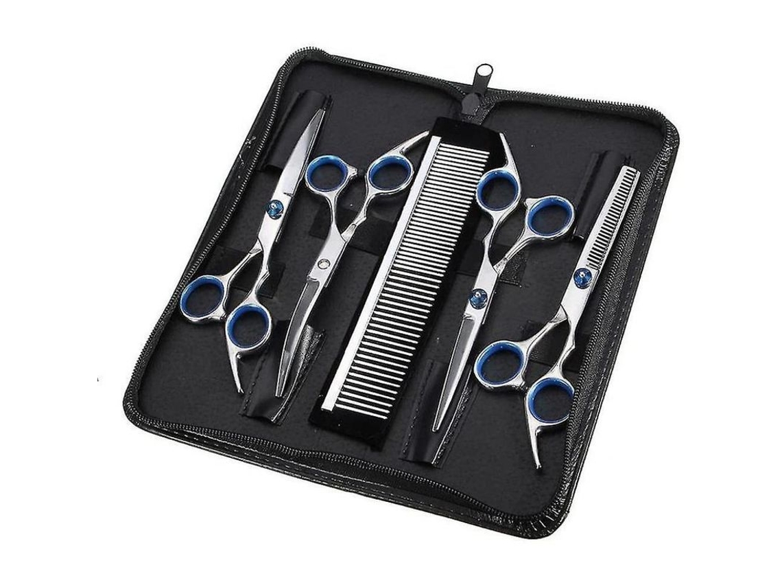 Kit de Tesouras de Grooming para Cães e Gatos 5 em 1 com Tesouras Curvas Afiadas Frg