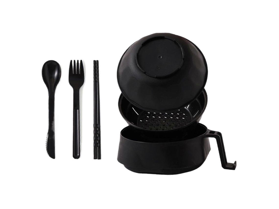 Conjunto De Tigela Para Macarrão No Micro-ondas Com Utensílios, Tigela Para Sopa Com Alça, Preta, 3 Peças, Livre De Bpa