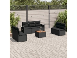 Vidaxl 8 Pcs Conjunto Sofás De Jardim Com Almofadões Vime Pe Preto