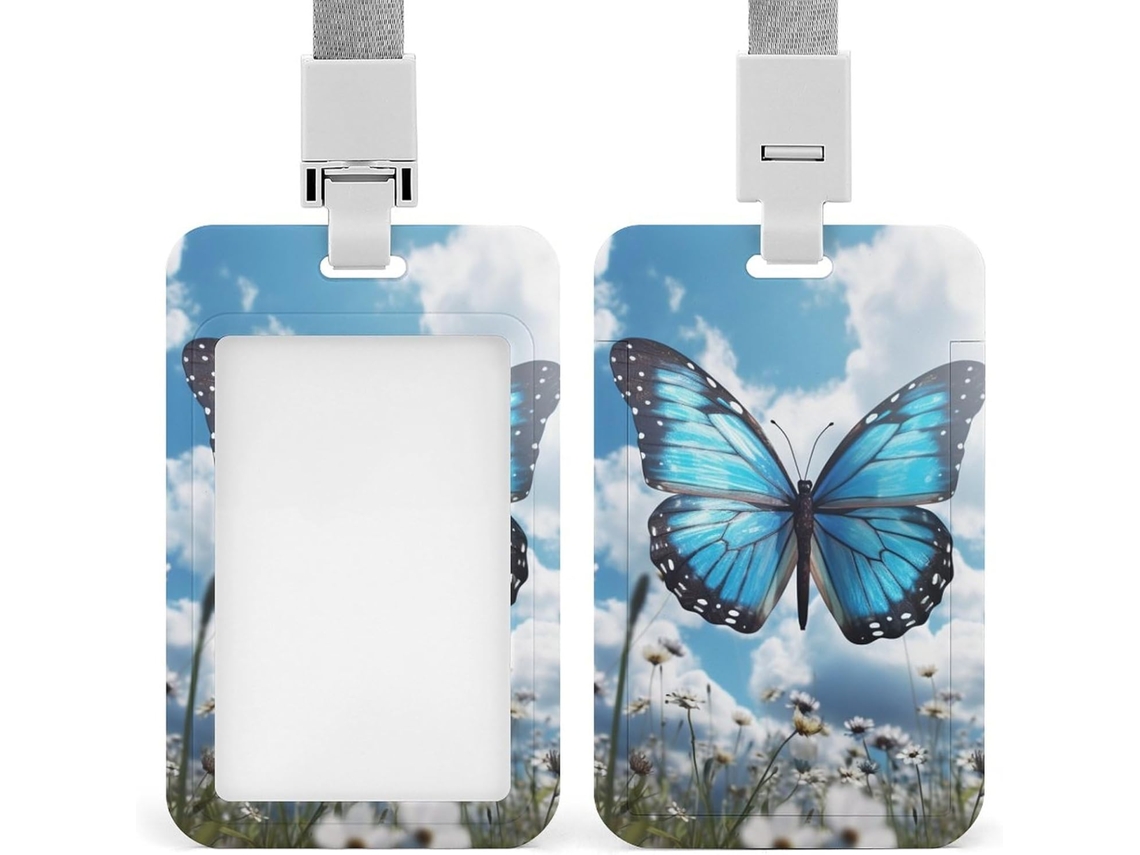 Porta Crachá Azul, Com Carimbo Nuvem Borboleta, Em Plástico Resistente, Cartões de Proximidade Ideal, Cartões