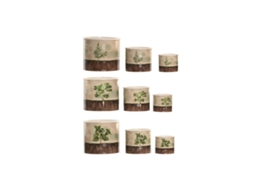 Plantador Home Esprit Castanho Verde Cerâmica Cottage 13,6 X 13,6 X 11,8 Cm (3 Unidades) (3 Peças)