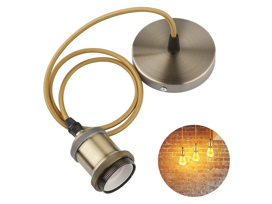 Mini Luminária Pingente Industrial Único Soquete Vintage E27 Porta-Lâmpada Pingente de Tecido Tecido Preto Cabo de Luz Pendente Ajustável