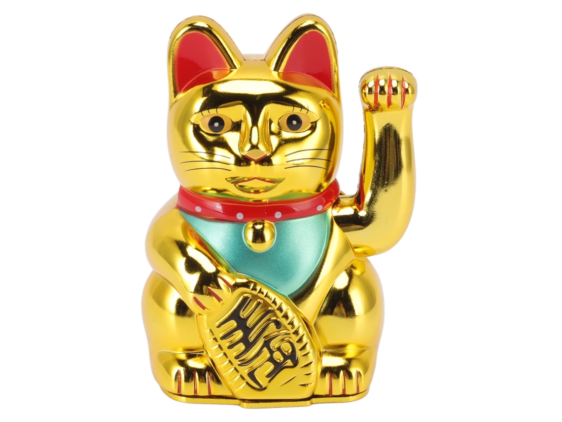Gato da Sorte com Bateria, Acenador, Riqueza, Dourado Brilhante, 5in, Hotel e Restaurante S/MARCA