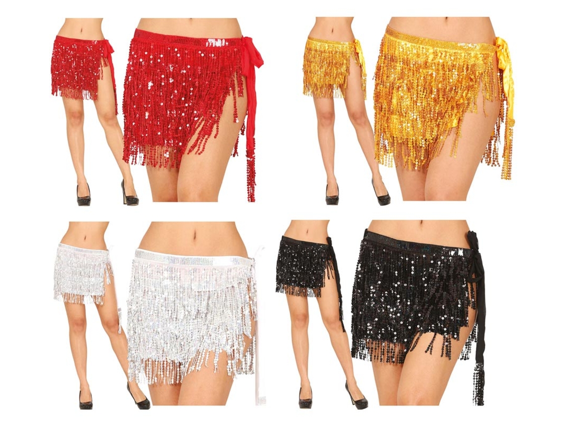 Saia de cintura com lantejoulas tamanho universal em várias cores para mulher