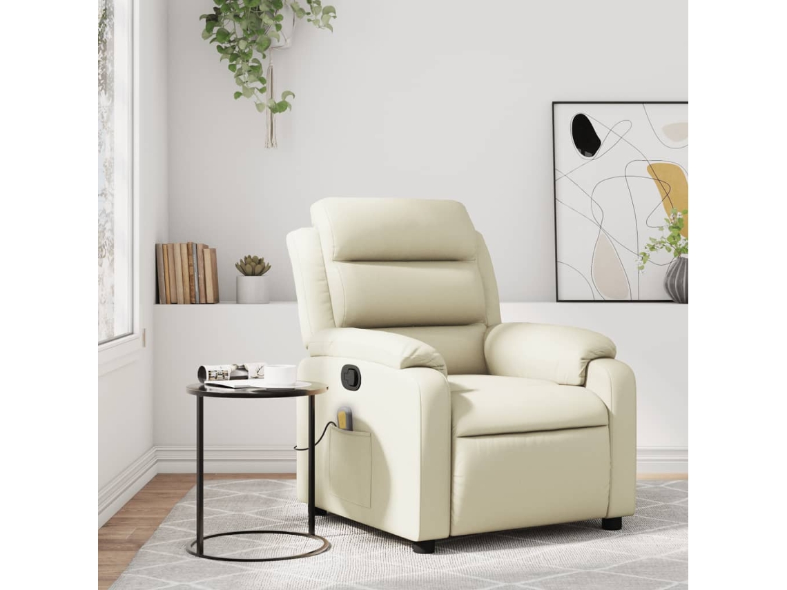 Vidaxl Poltrona De Massagem Reclinável Em Couro Sintético Creme