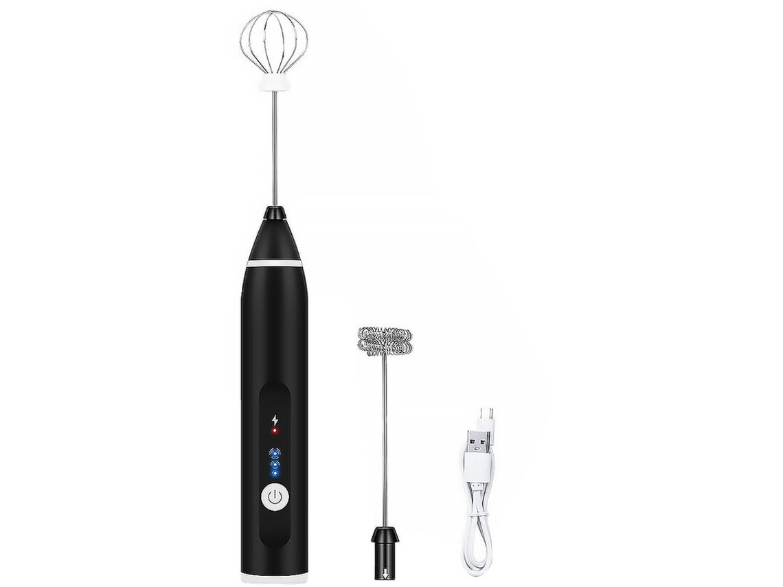 Batedor De Leite Elétrico Recarregável Com 3 Velocidades, Manual Para Espuma E Bebidas, Cabo Usb Preto.