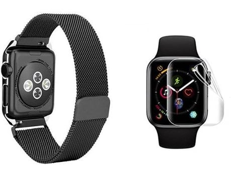 Bracelete + Película Apple Watch Series 7 41mm G4M Milanese Preto e Transparente