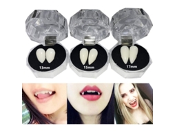 Proteses de Dentes Nova Line, de vampiro, 3 pares, cosplay, Halloween, adesivo, tamanhos 13mm, 15mm, 17mm | S/MARCA