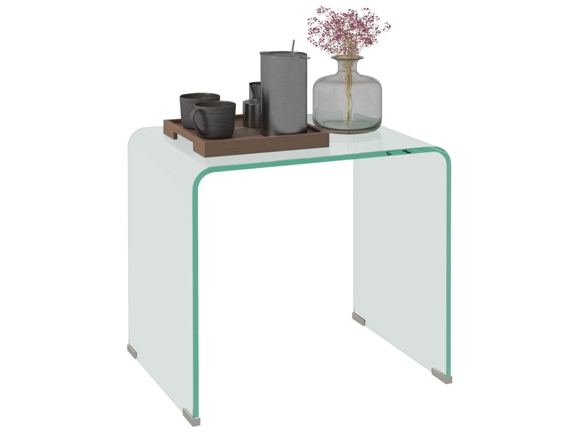 Mesa de centro BTFORUS em vidro temperado, design monobloco, 50x40x45 cm, transparente