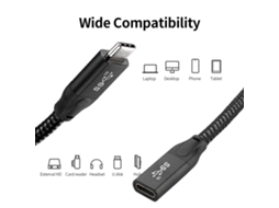 Cabo De Extensão Usb C 3.1 Gen2 20gbps Pd100w, 4k, Compatível Com Thunderbolt3, Preto 0.3m Luz Dourada