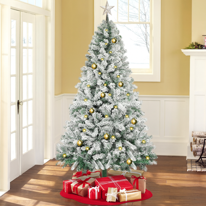 Árvore De Natal Flocada 210 Cm, Artificial Nevada Branca Em Pvc, Montagem Fácil Com Suporte De Metal Estável. Nettlife