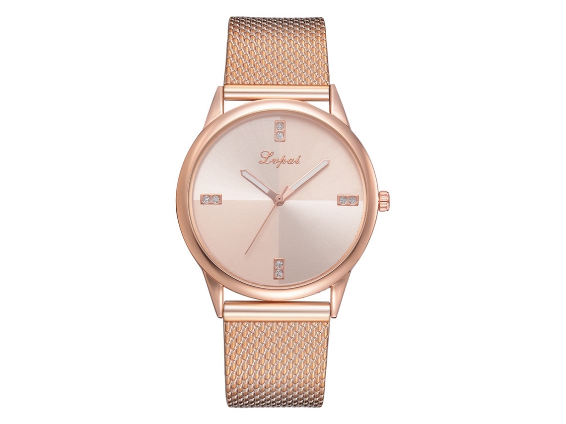 Relógio Feminino Casual de Pulseira de Silicone com Movimento Quartzo Cor Rosa Dourado