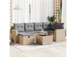 Vidaxl 7 Pcs Conjunto De Sofás P/ Jardim Com Almofadões Vime Pe Bege