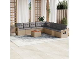 Vidaxl 10 Pcs Conjunto De Sofás P/ Jardim Com Almofadões Vime Pe Bege