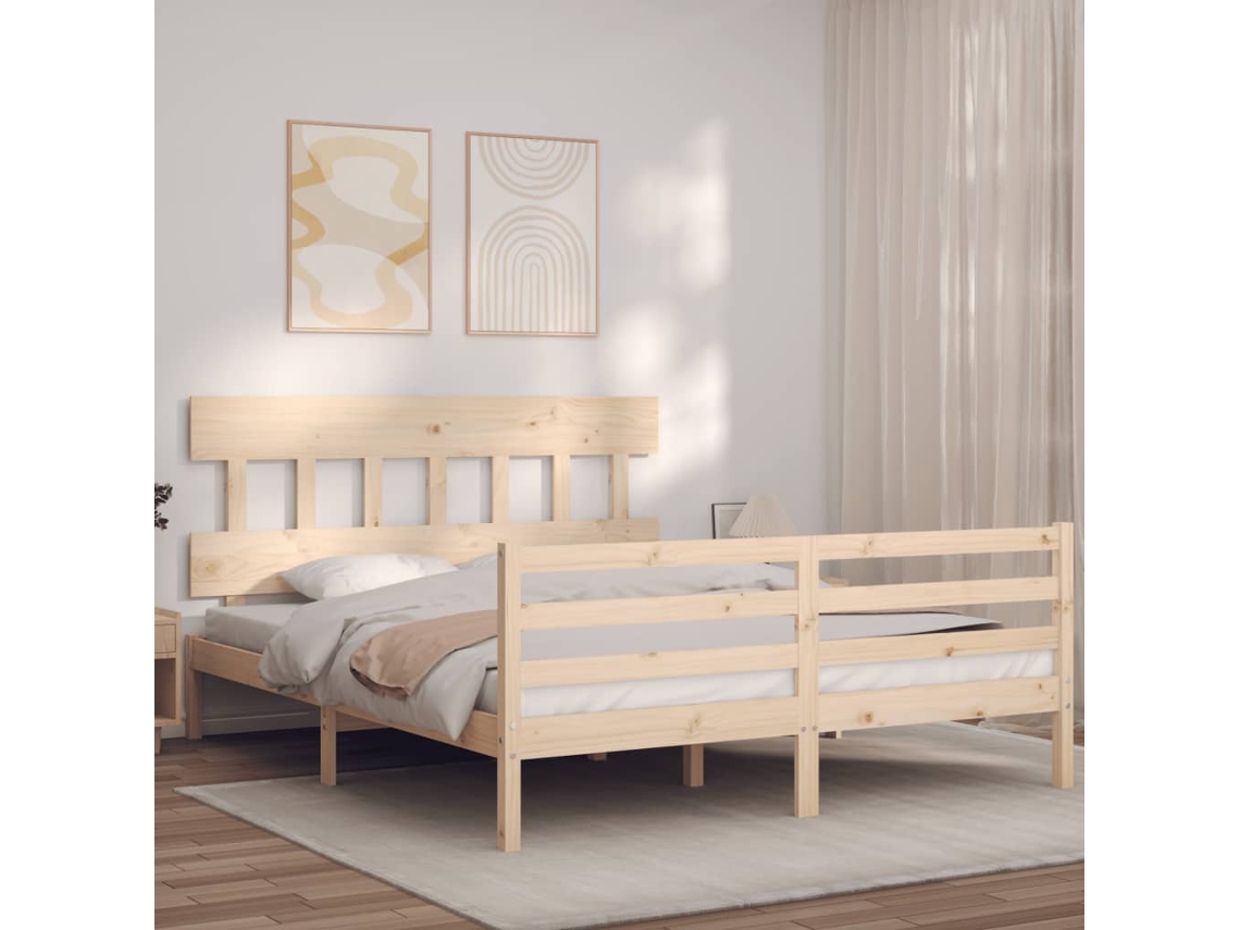 Estrutura De Cama Com Cabeceira 160x200 Cm Madeira Maciça