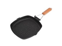 Frigideira antiaderente de churrasco com alça dobrável de faia, 24x24cm | S/MARCA