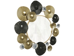 Espelho Decorativo De Parede Metálico Para Sala Quarto Corredor 84x84 Cm Dourado E Preto