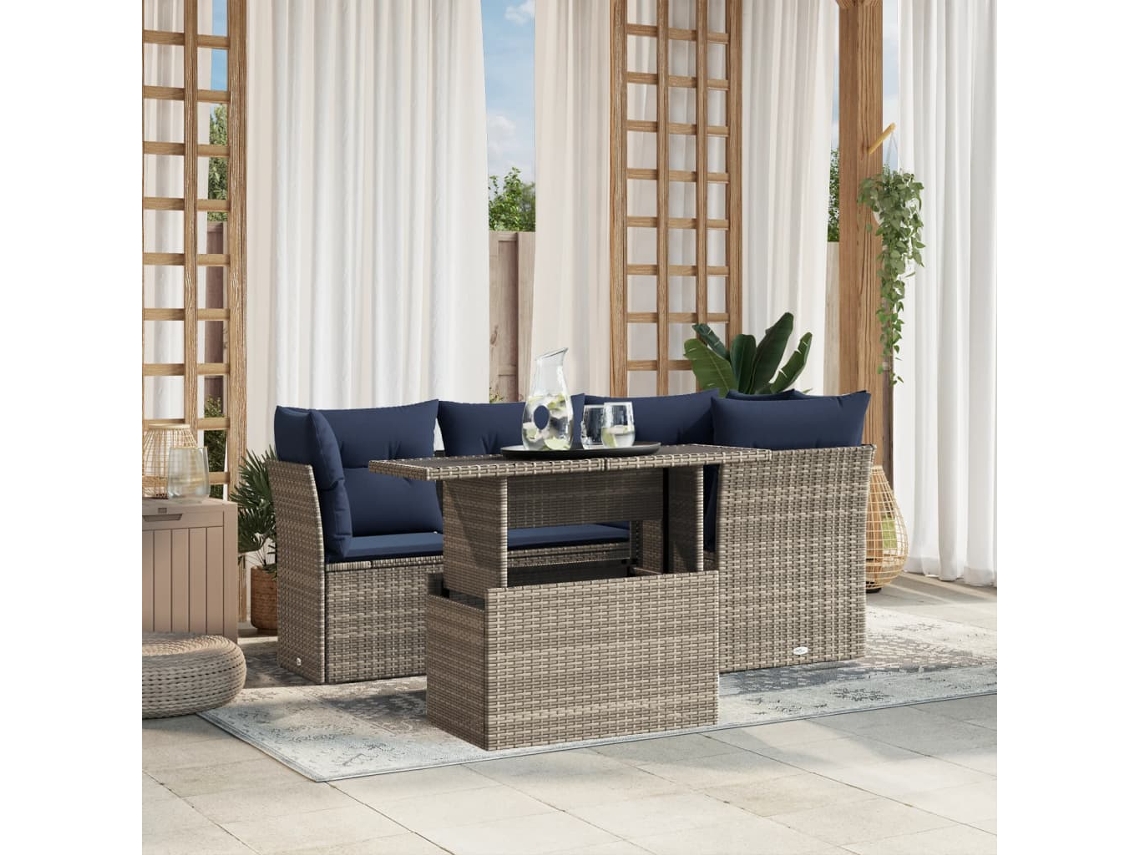 Vidaxl Conjunto De Sofá De Jardim De 5 Peças Com Almofadas Em Rattan Sintético Cinza