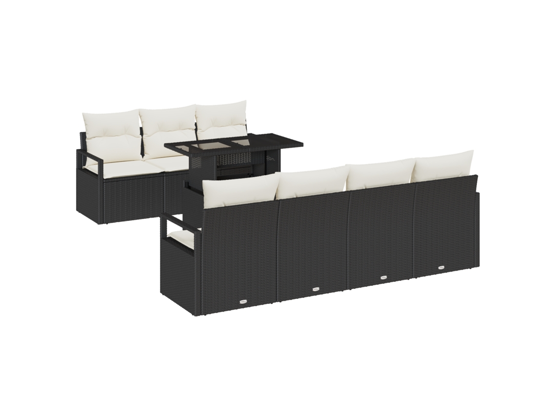Conjunto 8 Sofá De Jardim Vidaxl Preto Vime Pe (100 X 55 X 73 Cm)