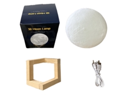 Lâmpada Lua 8cm 3d Led Touch 3 Cores com Base de Madeira