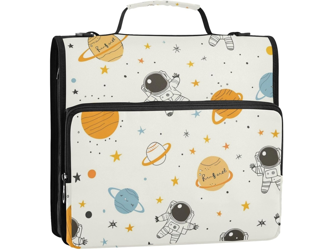 Organizador de 3 Argolas com Alça e Ombro Removível Carteira Zíper Vários Bolsos para Escola/escritório 34,5