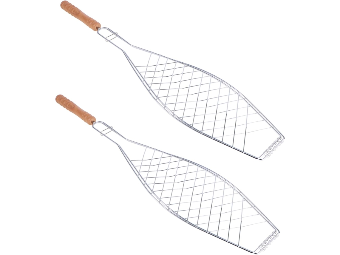 Conjunto De 2 Pinças Ferro Para Churrasco Com Cabos Madeira, Acessório Para Grelhar Peixe, Ferramenta Para Camping E
