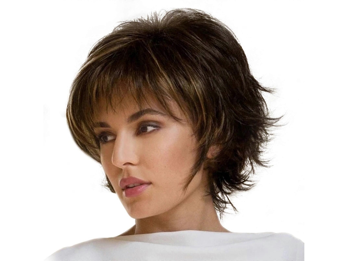 Perucas Curtas Castanhas Tkrady Para Mulheres, Perucas De Cabelo Sintético Sintético Natural, Peruca Cacheada Com Franja, Peruca Para Mulheres