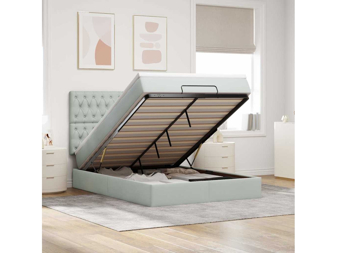 Vidaxl Estrutura Cama Otomana Colchões 140x200cm Veludo Cinzento Claro