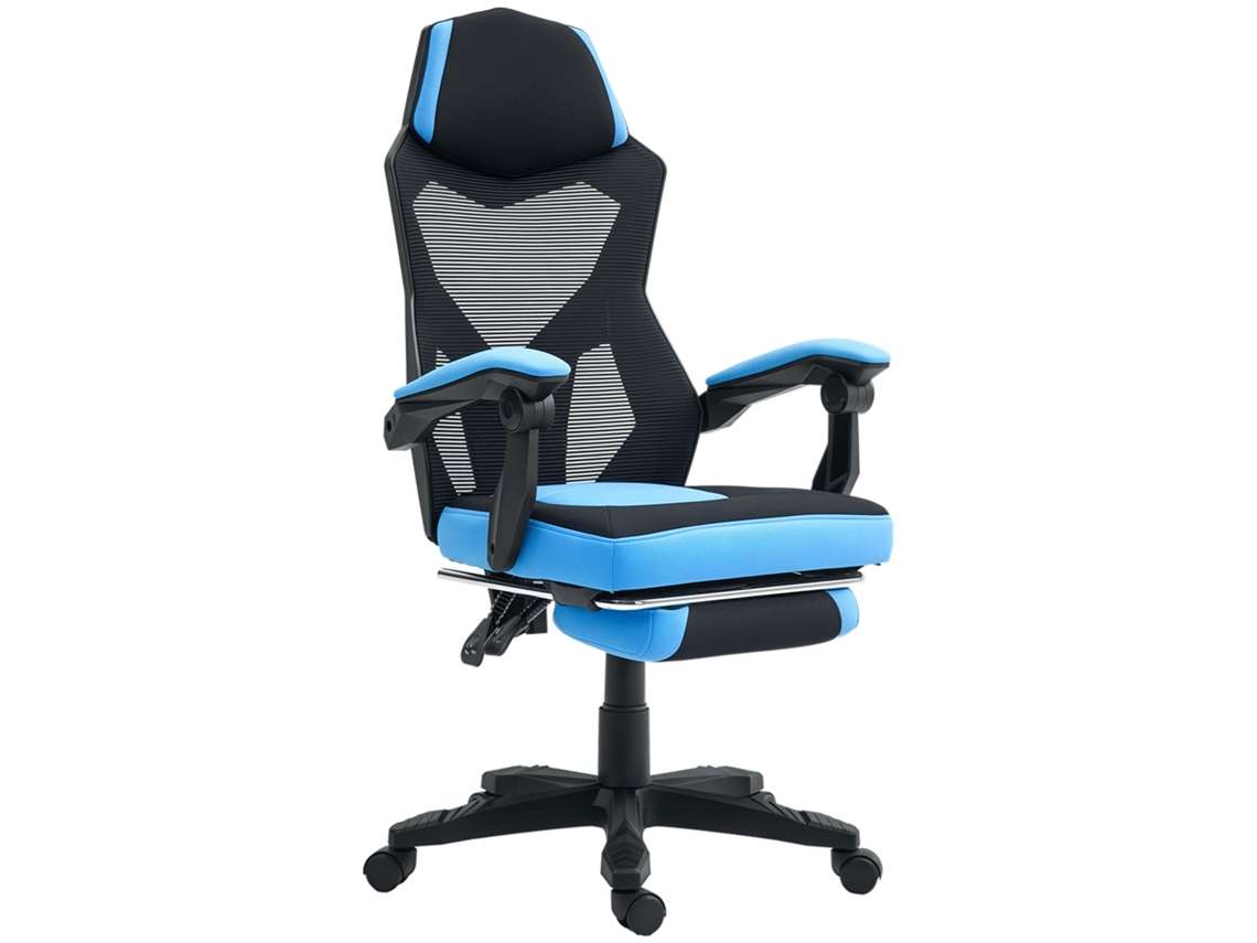 Cadeira De Escritório Ajustável Em Altura Para Secretária Giratória De 360° Reclinável Até 135° 58x72x108-118 Cm Azul