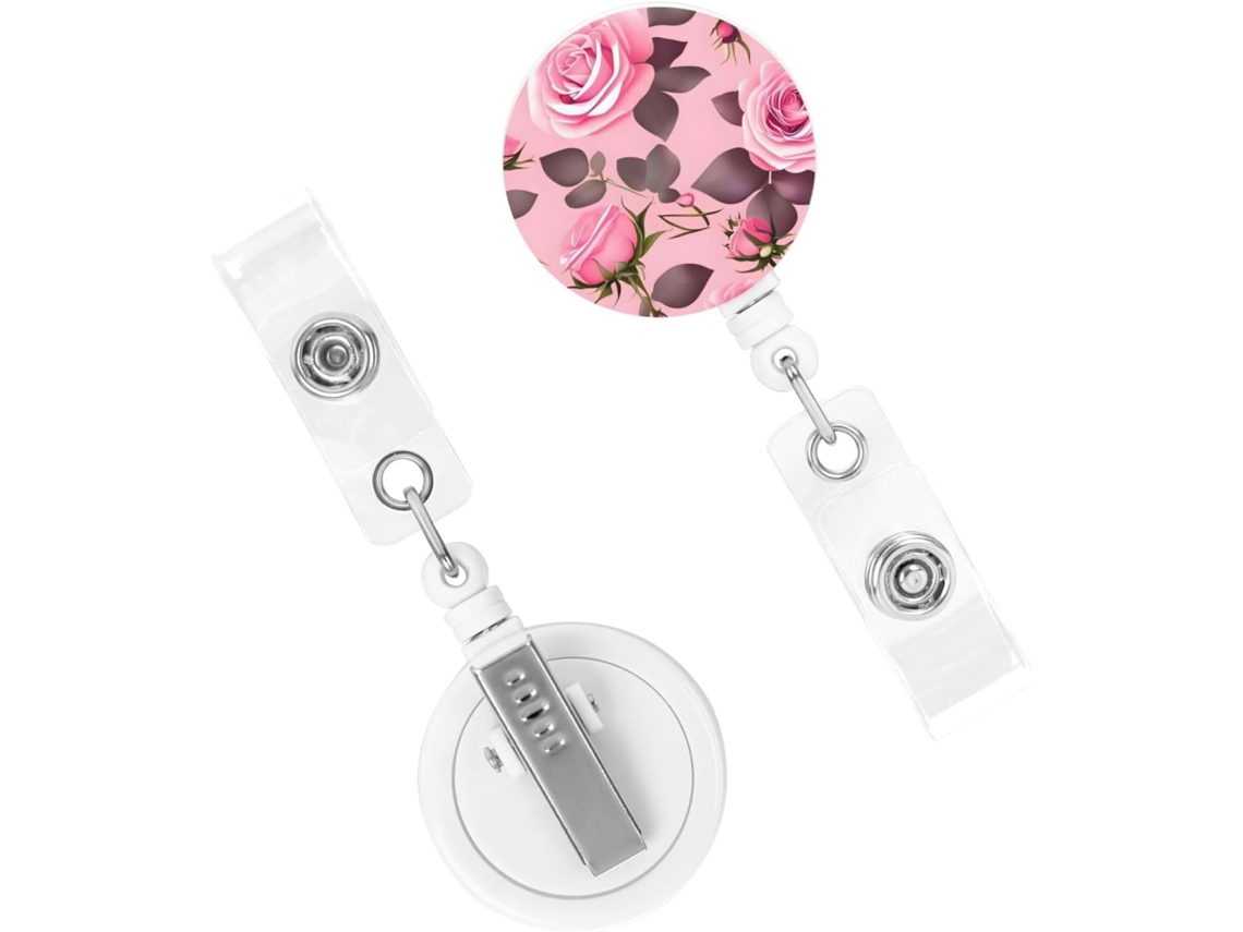 Porta Crachá Retrátil, Carretéis de Identificação Resistentes, Porta Crachá Com Lindo Design Rosa, Chaveiros