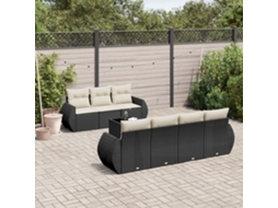 Conjunto de 8 Sofás de Jardim com Almofadas Vime Pe Preto Dkd Home Decor