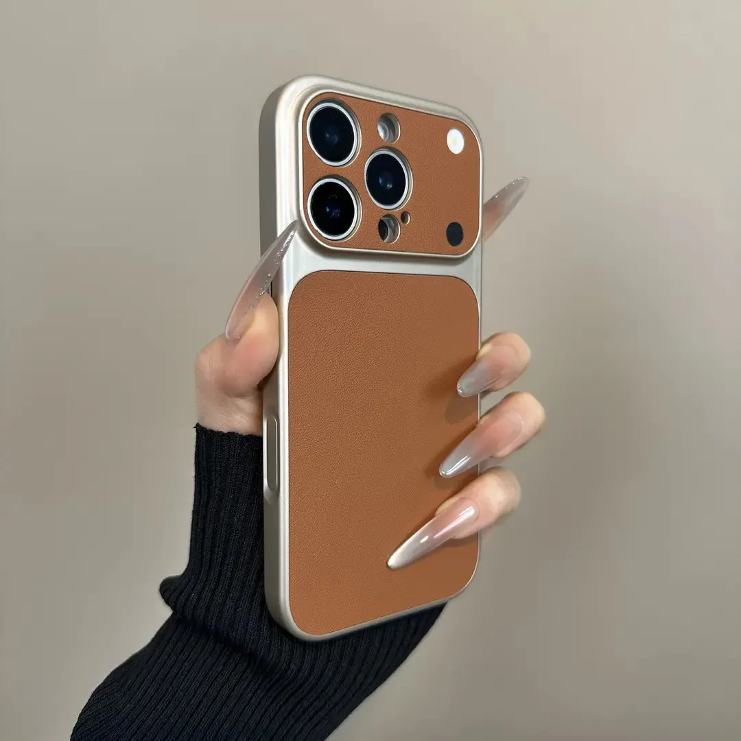 Capa Para Iphone 14 Pro Max (marrom) Com Textura De Couro, Fosca E Resistente A Impactos.