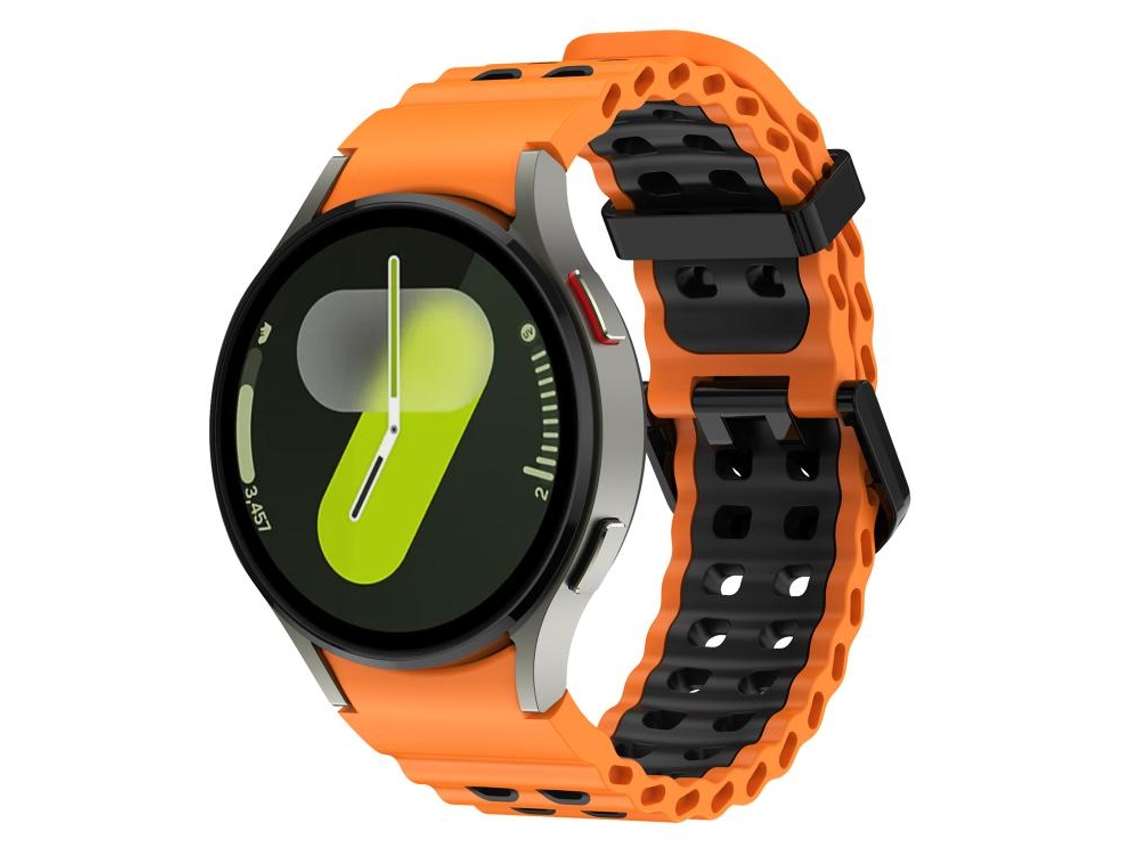 Bracelete para Samsung Galaxy Watch 7 Silicone Duas Cores Ocean Furos Duplos Laranja e Preto XIAOMOYU (40mm/44mm)