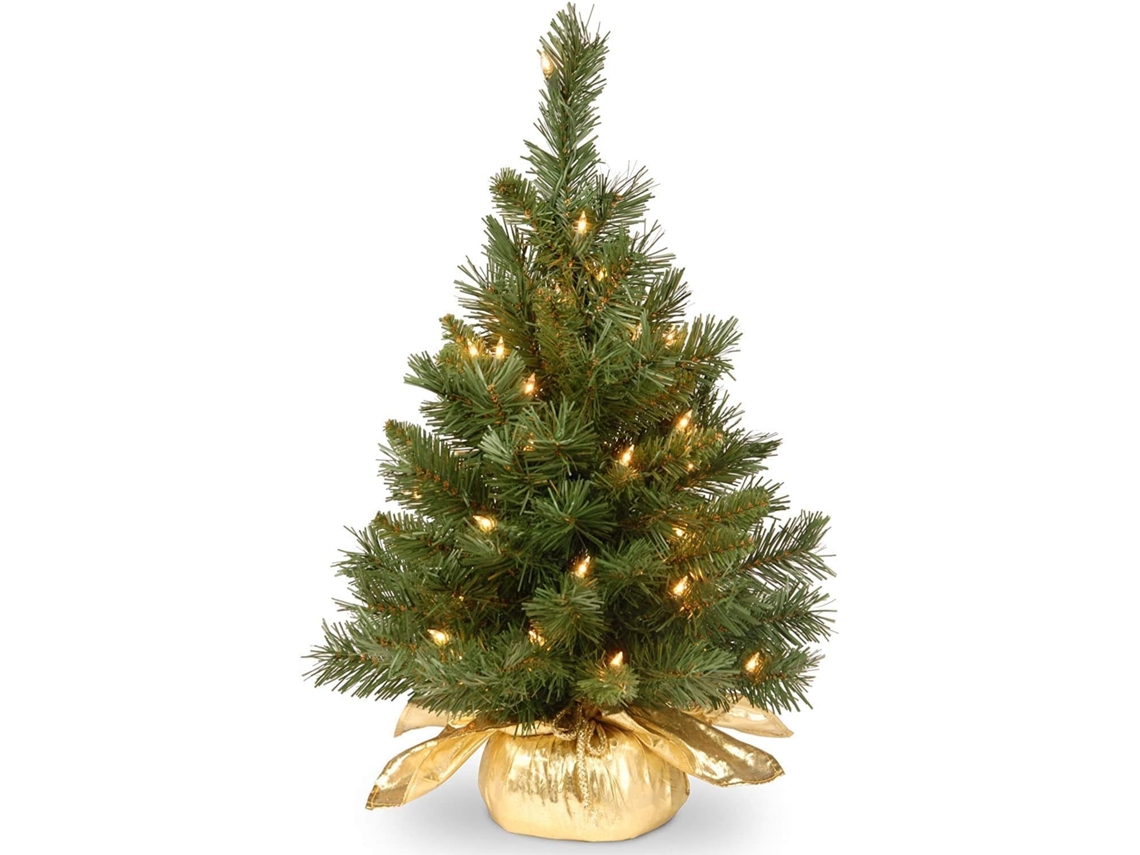 Mini Árvore de Natal AQUAFORGE Artificial Pré Iluminada com Luzes Pequenas e Saco de Tecido como Base