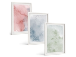 Conjunto De Pinturas Estruturas De Aquarela Em Tons Pastel Moldura Branca Fotos Para O Escritório Espelharte (3 Piezas De 40x60 Cm)