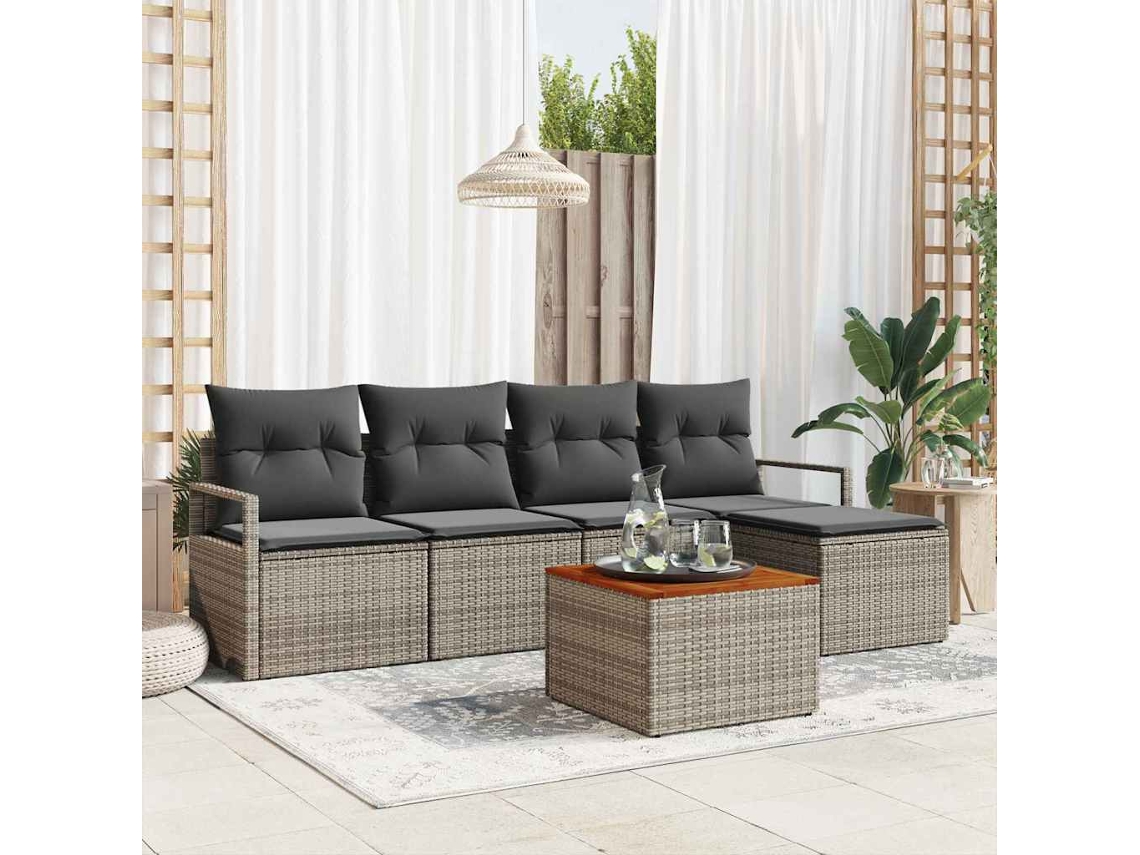 Vidaxl Conjunto De Sofá De Jardim 6 Unid. Cinzeto Vime Pe