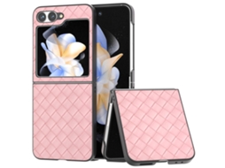 Capa Flip6 5g Para Samsung Galaxy Z Com Textura Trançada, Revestimento Em Couro E Proteção Contra Impactos, Rosa