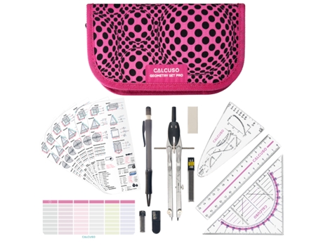 Conjunto De Geometria Calcuso Pro Com Compasso E Esquadro Em Estojo Rosa Ideal Para Escola, Universidade E Escritório
