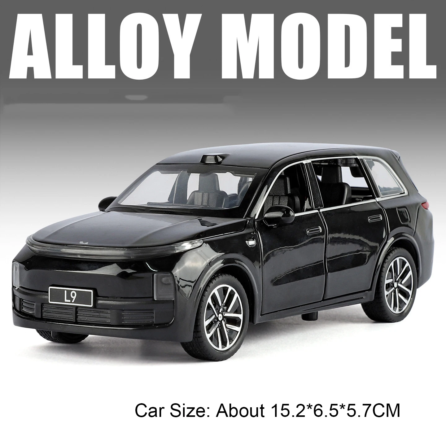 (l9 Preto) Escala 1:32 - Modelo De Carro, Portas Que Abrem, Simulação De Som E Luz, Brinquedo De Metal Fundido