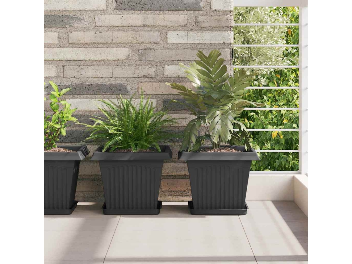 Vidaxl Vaso Quadrado Para Flores 6 Unid. Preto 28,5 X 28,5 X 22 Cm