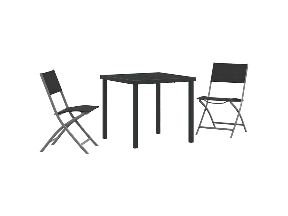 Conjunto de Jantar para Jardim 3 Pcs - Móveis de Jardim para Refeição Preto Aço Revestido a Pó HARLANV1