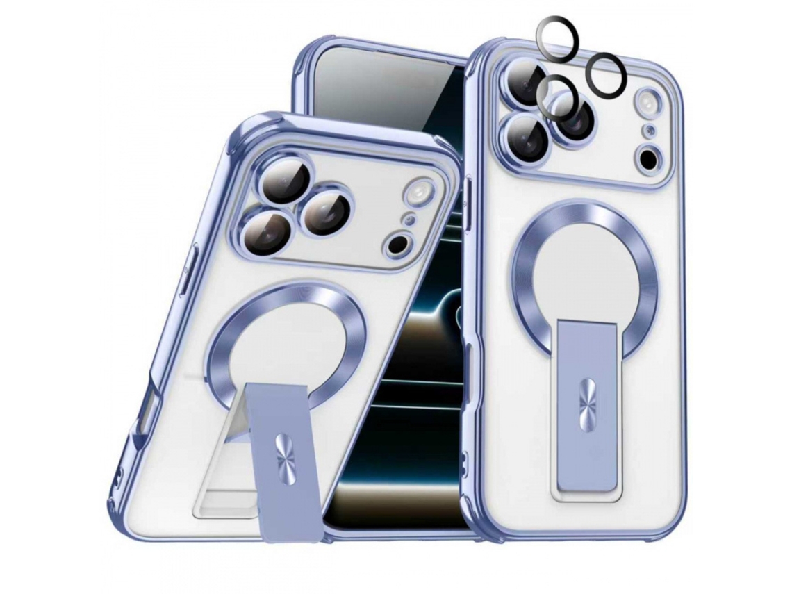Capa Magnética Com Suporte E Protetor De Lente Para Iphone 17 Pro Max - Azul